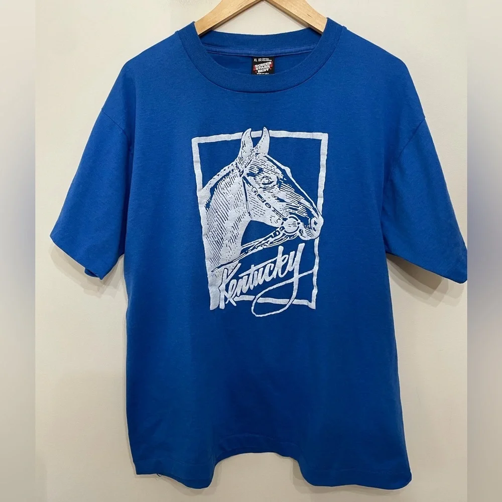 Vtg Single Stitch Kentucky Graphic Tshirt USA Made Derby Horse Thoroughbred XL